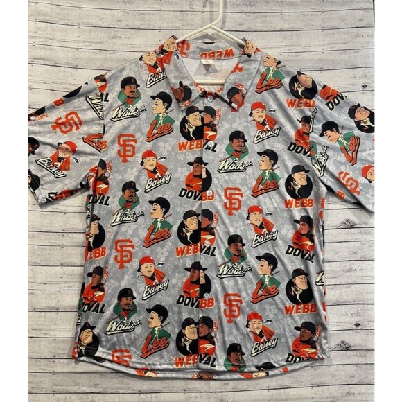 San Francisco Giants Mens Bobblehead Floral Hawaiian Shirt Sz XL Gray Big Head - Picture 3 of 15